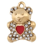 15x11.5mm resina corazón y rhinestone osito Dije - Acero inoxidable 304 Dorado - Rojo x1