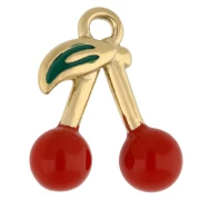 Dije de cereza 16,5x14 mm con resina epoxi - Acero inoxidable 304 Dorado - Rojo x1