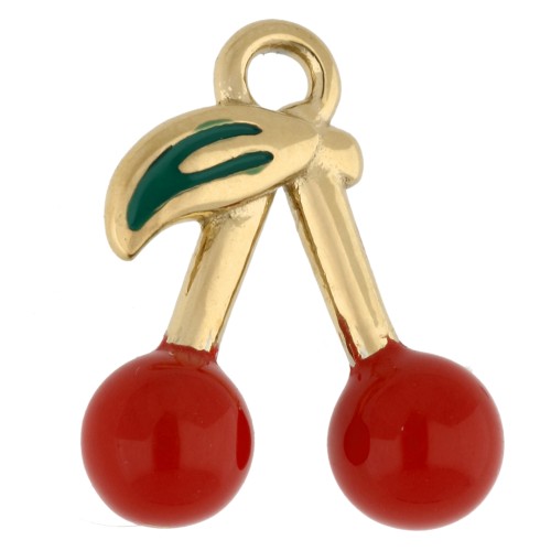 Dije de cereza 16,5x14 mm con resina epoxi - Acero inoxidable 304 Dorado - Rojo x1