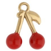 Dije de cereza 16,5x14 mm con resina epoxi - Acero inoxidable 304 Dorado - Rojo x1