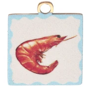 Dije cuadrado 17x14 mm con impresión UV - Langostino - Acero inoxidable 304 Dorado - Rojo
