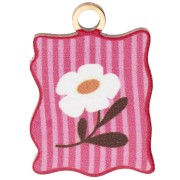 Dije rectángulo 17x12mm estampado UV - Flor y rayas - Acero inoxidable 304 Dorado rosa