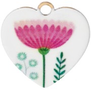 Dije corazón 15,5 mm impreso UV - Flor - Acero inoxidable 304 Dorado - Blanco - Rosa