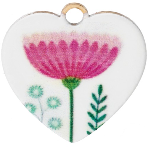 Dije corazón 15,5 mm impreso UV - Flor - Acero inoxidable 304 Dorado - Blanco - Rosa