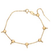 Pulsera de malla redonda de 1,5 mm con 5 cuentas pasantes de 5 mm, acero inoxidable 304 Dorado, 18 cm