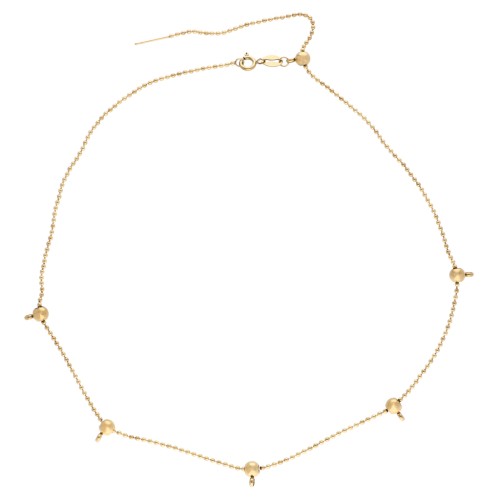 Collar tipo gargantilla de malla de bolitas de 1,5 mm y 5 cuentas pasantes de 5 mm, acero inoxidable 304 Dorado, 47 cm