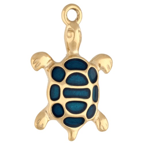 Colgante Tortuga 21x13,5 mm con resina epoxi - Acero inoxidable 304 Dorado - Azul