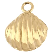 Dije de concha de 17,5x15 mm con perla de nácar - Acero inoxidable Dorado 304 - Blanco