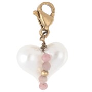 Dije con charms de corazón de ABS y cuentas con cierre - Acero inoxidable 304 Dorado - Blanco x1