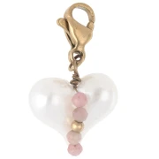 Dije con charms de corazón de ABS y cuentas con cierre - Acero inoxidable 304 Dorado - Blanco x1