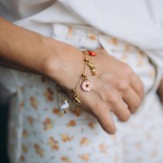 Pulsera de malla «Forçat» de 1,6 mm y 5 cuentas pasantes de 4 mm, acero inoxidable 304 dorado, 20 cm