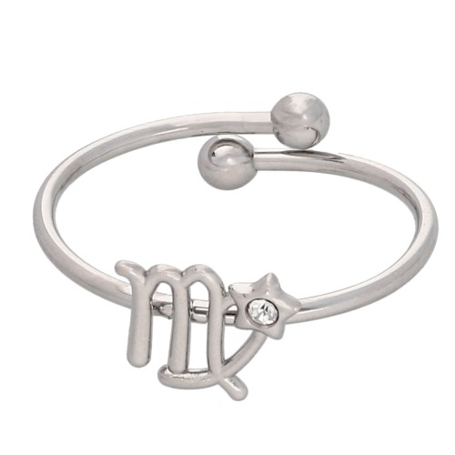 Anillo ajustable con el signo del zodiaco - Virgo - Acero inoxidable 304L - Cristal x1