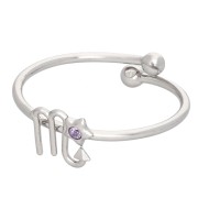 Anillo ajustable con signo del zodiaco - Escorpio - Acero inoxidable 304L - Amatista clara