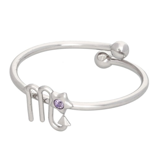 Anillo ajustable con signo del zodiaco - Escorpio - Acero inoxidable 304L - Amatista clara