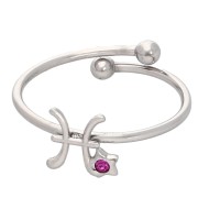 Anillo ajustable con el signo del zodiaco Piscis y circonitas - Acero inoxidable 304L - Rosa x1