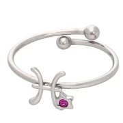 Anillo ajustable con el signo del zodiaco Piscis y circonitas - Acero inoxidable 304L - Rosa x1