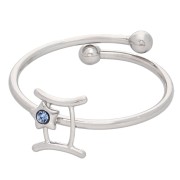 Anillo ajustable con el signo del zodiaco: Géminis. Acero inoxidable 304L. Light Sapphire x1