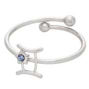 Anillo ajustable con el signo del zodiaco: Géminis. Acero inoxidable 304L. Light Sapphire x1