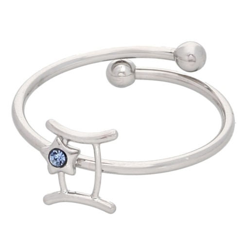 Anillo ajustable con el signo del zodiaco: Géminis. Acero inoxidable 304L. Light Sapphire x1