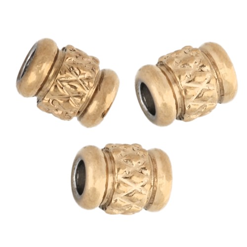 Cuentas tubulares texturizadas de 4x3 mm - Acero inoxidable 303 Dorado x5