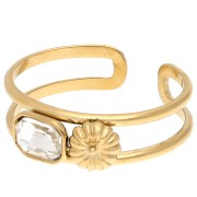 Anillo ajustable con cabujón de cristal - Talla 53 a Talla 60 - Acero inoxidable 304 Dorado - Crystal