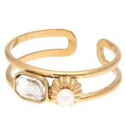 Anillo ajustable con cabujón de cristal - Talla 53 a Talla 60 - Acero inoxidable 304 Dorado - Crystal