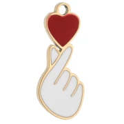 Dije de mano corazón 15.9x6.6 mm resina - Acero inoxidable 304 Dorado - Blanco/Rojo x 1