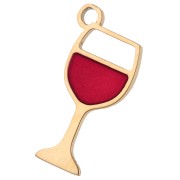 Dije de copa de vino 15,8x8 mm resina epoxi - Acero inoxidable 304 Dorado - Rojo x1