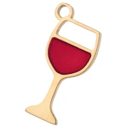 Dije de copa de vino 15,8x8 mm resina epoxi - Acero inoxidable 304 Dorado - Rojo x1