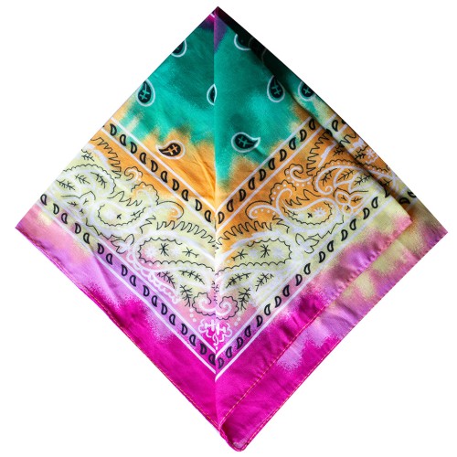 Bandana 100% algodón - Cachemira - Tie & Dye - Verde - Naranja - Rosa x1