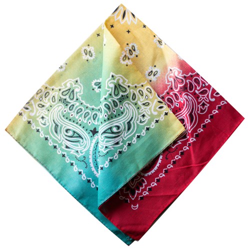 Bandana 100% algodón - Cachemira - Tie and Dye - Rojo - Amarillo - Verde x1