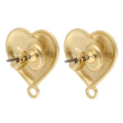 Pendientes de botón con forma de corazón de 19,5 x 17 mm con resina epoxi - Dorado - Rojo x2