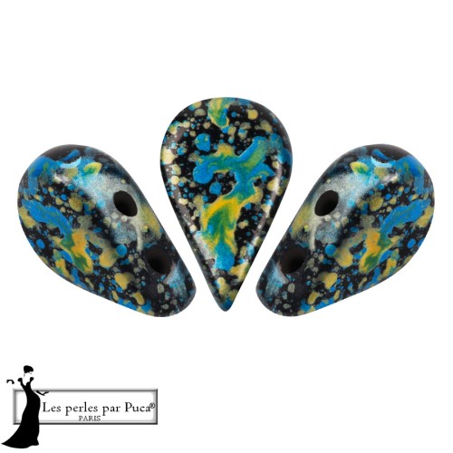 Cuentas de cristal Amos® de Puca® 5x8 mm - Esmalte azul y amarillo, 10 g