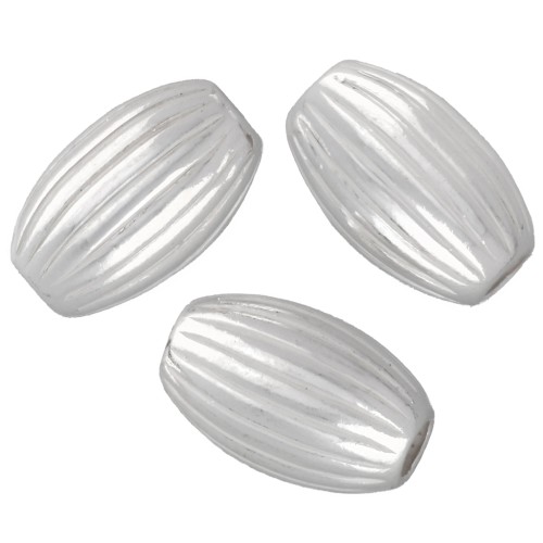 Cuentas de forma de oliva estriadas, 7x4 mm - Plata 925, x10