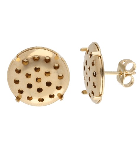 Pendientes de botón de 14 mm - Dorado en oro fino x2