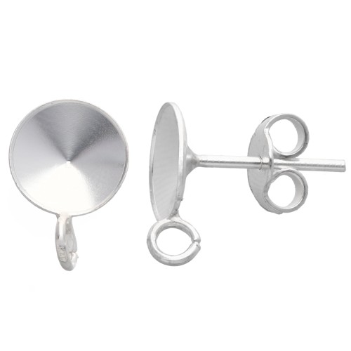 Pendientes de clavo con cabujón Rivoli 1122 de 8 mm y aro abierto - Plata de ley 925 x2