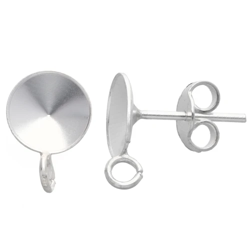 Pendientes de clavo con cabujón Rivoli 1122 de 8 mm y aro abierto - Plata de ley 925 x2