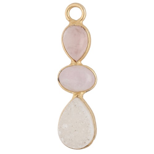 Colgante geométrico de 29 x 8 mm, dorado en oro fino - Morganita - Kunzita - Druzy blanco