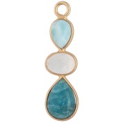 Apatito - Colgante geométrico de 29 x 8 mm, dorado en oro fino - Larimar - Piedra lunar - Apatita Colgante geométrico de 29 x 8 mm, dorado en oro fino - Larimar - Piedra lunar - Apatita