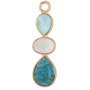 Colgante geométrico de 29 x 8 mm, dorado en oro fino - Larimar - Piedra lunar - Apatita