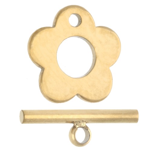Cierre en forma de T con flor de 8 mm - Acero inoxidable 304 dorado x1