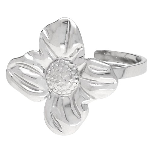 Anillo ajustable con forma de flor de 18 mm - Tallas 50 a 58 - Acero inoxidable 316 x1