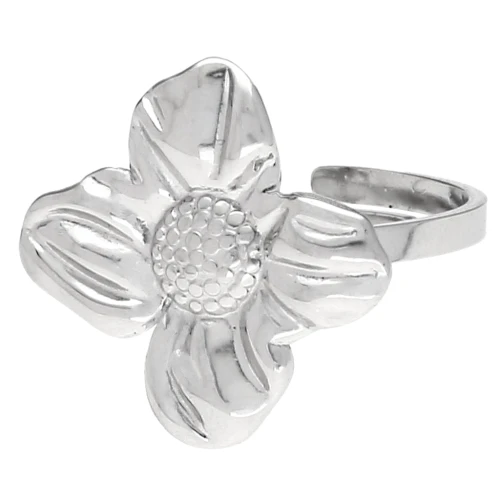 Anillo ajustable con forma de flor de 18 mm - Tallas 50 a 58 - Acero inoxidable 316 x1