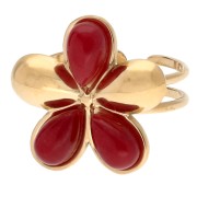 Anillo ajustable con forma de flor de 21 mm, con cabujones de imitación de cornalina - Acero inoxidable 304 Dorado