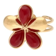 Anillo ajustable con forma de flor de 21 mm, con cabujones de imitación de cornalina - Acero inoxidable 304 Dorado