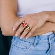 Anillo ajustable con forma de flor de 21 mm, con cabujones de imitación de cornalina - Acero inoxidable 304 Dorado