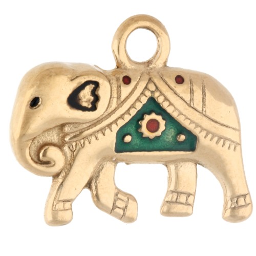 Dije de elefante de 15 x 18 mm con resina epoxi - Acero inoxidable 316 Dorado - Verde x1