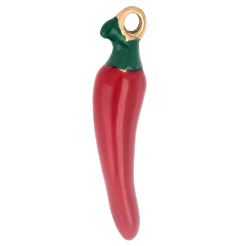 Colgante de guindilla de 21 x 5 mm con resina epoxi - Acero inoxidable 316 Dorado - Rojo x1