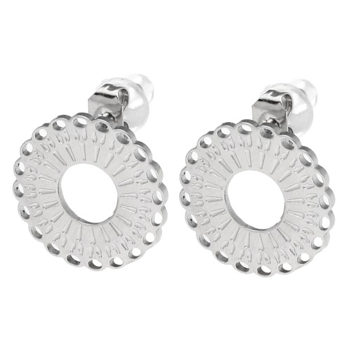 Pendientes de botón redondos con varios orificios, 14 mm - aro abierto - acero inoxidable 316L x2