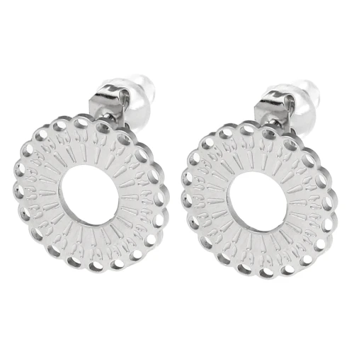 Pendientes de botón redondos con varios orificios, 14 mm - aro abierto - acero inoxidable 316L x2